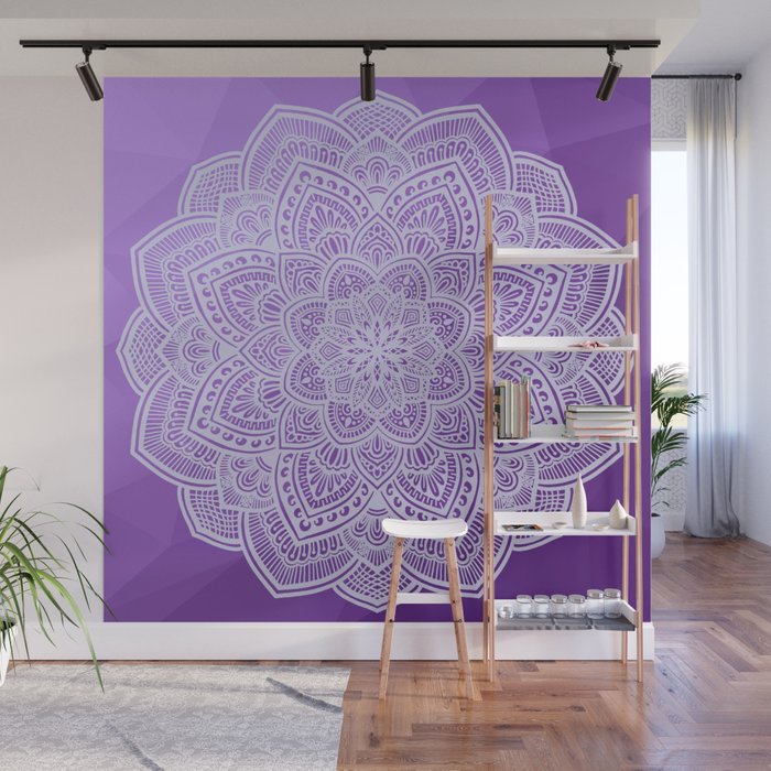 Purple mandala wall mural in modern living space